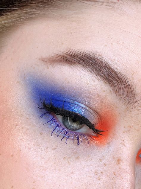 Blue And Red Makeup Looks, Orange Blue Makeup, Orange And Blue Makeup, Blue And Orange Makeup, Blue And Red Makeup, Red Makeup Looks, Escape Pod, Blue Makeup Looks, Orange Makeup