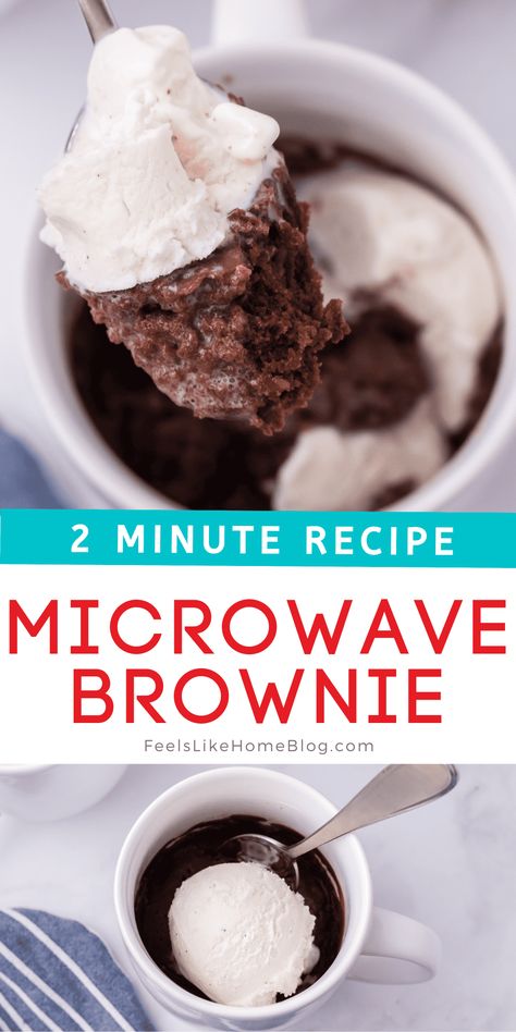 Microwave Brownie in a Mug - Feels Like Home™ Fudgy Microwave Brownie, Brownie In A Mug Recipe Microwave, Mug Brownie Microwave, Easy Microwave Brownie, Dessert For One, Single Serve Brownie, Microwave Chocolate Cakes, Microwave Brownie, Banana Brownies