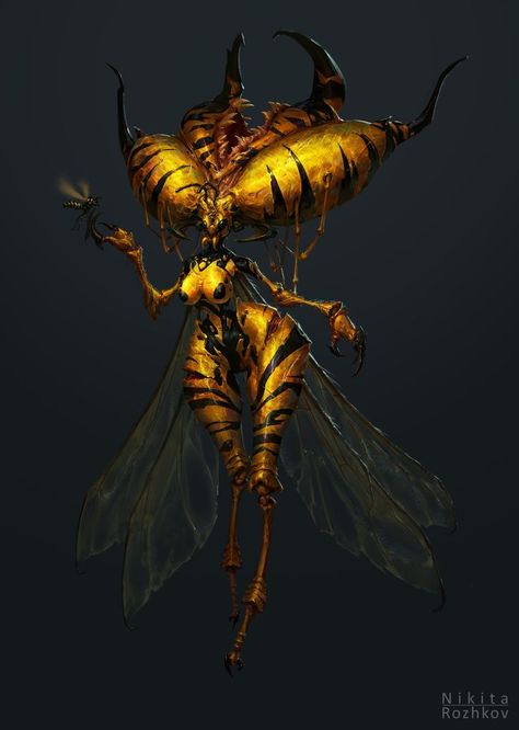 Female Monster, Humanoid Creatures, Beast Creature, Arte Alien, Alien Concept Art, Monster Concept Art, Insect Art, Fantasy Creatures Art, Bee Art