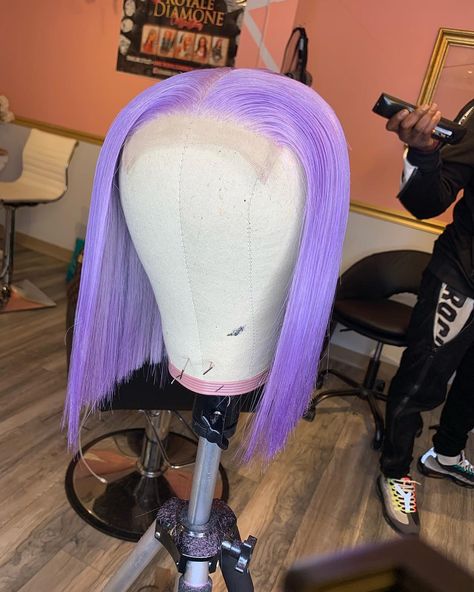 Diamone on Instagram: “Lavender Closure Blunt Bob Unit For Sale $260 dm if interested #wig” Purple Bob Black Women, Lavender Bob, Purple Bob Wig, Color Bob Wig, Classic Bob Hairstyle, Purple Bob, Colorful Wigs, Lavender Hair Colors, Bob Black