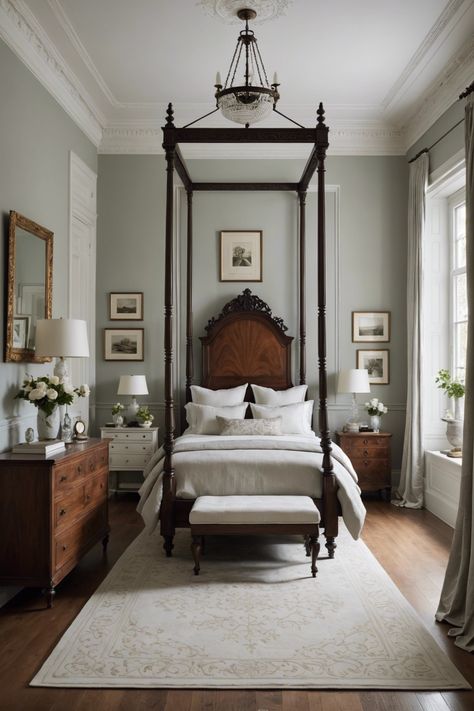 20 Victorian Bedroom Designs To Inspire You – ToolzView Bedrooms With Antique Beds, Modern Victorian Bedroom Design, Mid Century Victorian Bedroom, Black Cane Bedroom Furniture, Modern Edwardian Bedroom, Bright Victorian Bedroom, Four Post Bedroom Ideas, Victorian Inspired Interior, Victorian House Bedroom Ideas