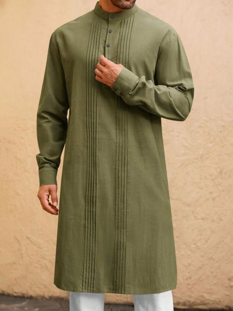 Men's Long Sleeve Button Down Cotton Linen Kaftan Robe Thobe Perfect For Casual Muslim Gown Henley Shirt Army Green Casual  Long Sleeve  Plain Tunic   Men Clothing, size features are:Bust: ,Length: ,Sleeve Length: Tunic Men, Muslim Gown, Linen Kaftan, Plain Tunic, Henley Shirt, Henley Shirts, Men Clothing, Cotton Linen, Army Green