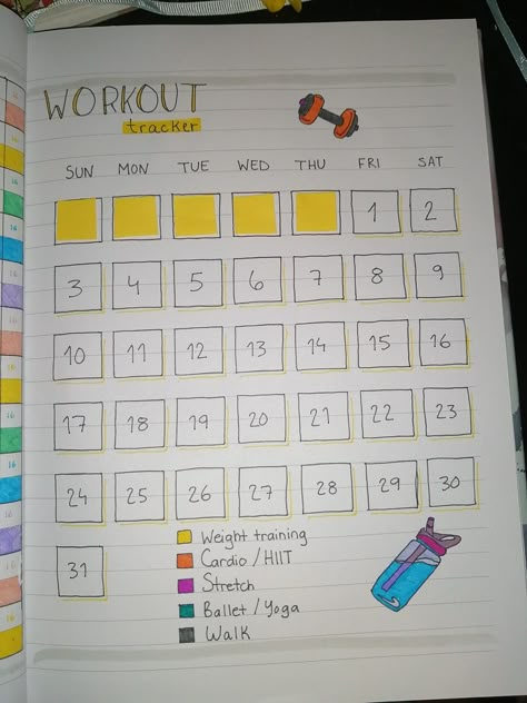 Running Tracker Bullet Journal, Exercise Bullet Journal, Monthly Fitness Tracker, Workout Tracker Monthly, Trackers For Bullet Journal, Workout Tracker Bullet Journal, Journal Workout Tracker, Workout Journal Ideas, Journal Workout