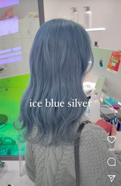 Ice Blue Hair Ombre, Pastel Blue Hair Highlights, Ice Purple Hair, Light Blue Grey Hair, Dull Blue Hair, Grey Purple Hair Color, Hazy Blue Hair, Dusty Blue Hair Color, Blue Ash Hair Color