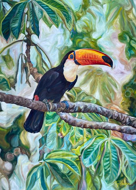 Jungle Painting, Canvas Art Painting Abstract, Rainforest Animals, Animal Illustration Art, Jungle Art, Mango Tree, Tropical Bird, Forest Painting, Tropical Forest