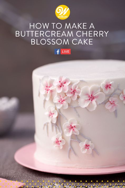 Watch and learn how to pipe beautiful buttercream cherry blossoms just in time to decorate your spring birthday cakes! #wiltoncakes #facebooklive #videos #tutorial #howto #videos #cupcake #cupcakes #cupcakedecorating #cupcakeideas #cakes #cake #cakedecorating #cakeideas #buttercream #frosting #howto #tutorial #beginner #basic #simple #easy #spring #flowers #buttercreamflowers #cherryblossoms #cherryblossom #blossom Japanese Cherry Blossom Cake Ideas, Buttercream Cherry Blossom, How To Decorate Cakes For Beginners, Cherry Blossom Cake Ideas, Spring Birthday Cakes, Spring Floral Cake, Spring Birthday Cake, Cake Diy Easy, Traditional Christmas Dessert Recipes