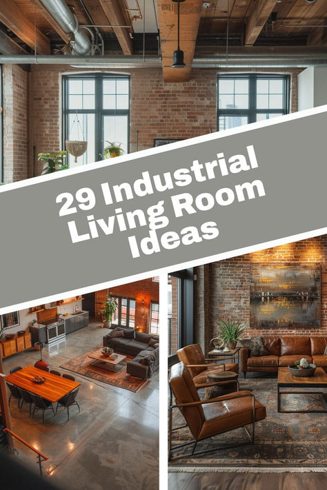 Create that dream loft-style living room with these chic industrial design ideas. From exposed brick to metal accents, these layouts will give your space that urban, cool vibe with a touch of comfort. Industrial Living Room Small Spaces, Loft Apartment Industrial Exposed Brick Interior Design, Modern Industrial Interior Design Ideas, Home Decor Ideas Industrial, Industrial Design Ceiling, Industrial Design Home Interiors, Loft Apartment Living Room Ideas, Clean Industrial Interior, Modern Industrial Accent Wall