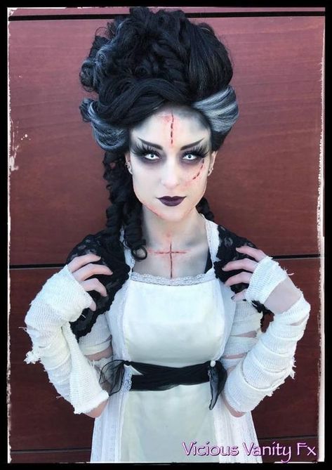 Macabre Makeup, Frankenstein Stitches, Bride Of Frankenstein Halloween Costume, Frankenstein Cosplay, Bride Of Frankenstein Makeup, Halloween Homecoming, Frankenstein Makeup, Bride Of Frankenstein Halloween, Bride Of Frankenstein Costume