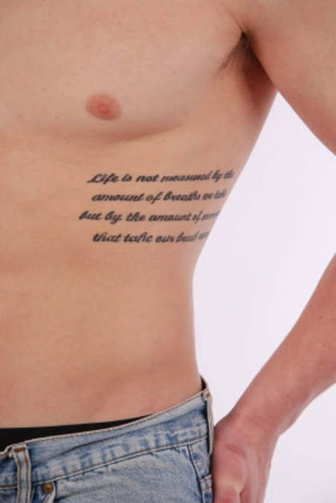 Rib Quote Tattoos, Ribs Quotes, Poem Tattoo, Girl Rib Tattoos, Rib Tattoo Quotes, Triathlon Tattoo, Quote Tattoos Placement, Rib Tattoos For Guys, Tattoo Quotes For Men