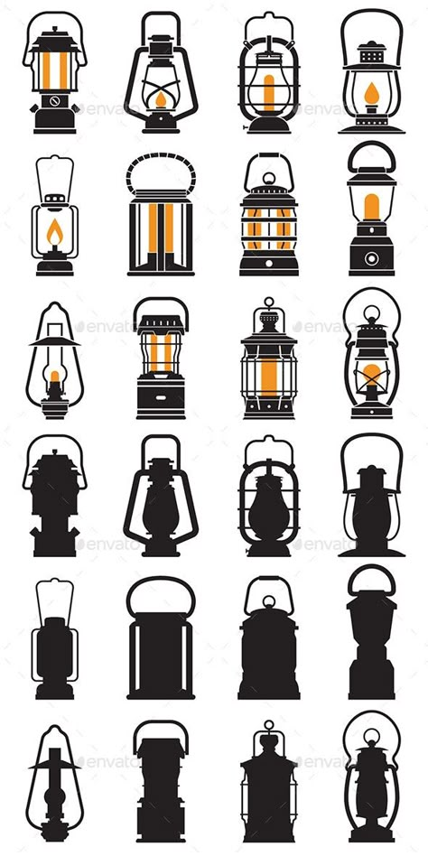 Vintage Camping Lantern Icons by krugli | GraphicRiver Lamp Design Drawing, Lamp Icon, Lantern Logo, Lantern Drawing, Lantern Camping, Lantern Illustration, Lamp Tattoo, Lantern Vintage, Lantern Tattoo