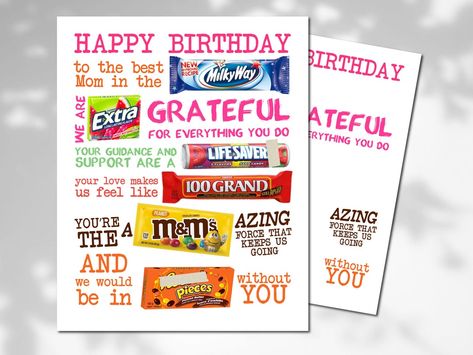 Mom Birthday Candy Poster Printable Party Decor Happy Birthday Mom Candy Gram Sign Birthday Candy Sign Funny Birthday Gift for Mom from Kids Birthday Candy Grams, Candy Poster Board, Birthday Candy Poster, Candy Posters, Candy Messages, Candy Card, 60th Birthday Party Decorations, Candy Signs, Candy Grams