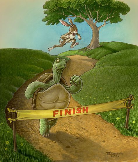 Fast starts are good, but what happens when the initial excitement is long gone?   Which is better?  Doing a little every single day or doin... Rabbit And Tortoise, Haidar Ali, Elephant Eating, Aesops Fables, Amazing Photos, Bedtime Stories, Tortoise, Fairy Tales, Illustration Art