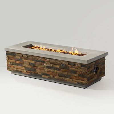 Efficient Heating: The rectangular propane fire table uses propane as fuel, quickly producing a stable flame for efficient heating. Arlmont & Co. | Arlmont & Co. Concrete Fire Pit Table w / Stone Looks Propane Gas Fire Pit Table in Sandstone | 17.9" H X 26.8" W X 60" D | Wayfair Propane Fire Table, Concrete Fire Pit, Fire Tables, Concrete Fire Pits, Gas Fire Pit Table, Gas Fire Pit, Gas Fire, Fire Table, Gas Fires