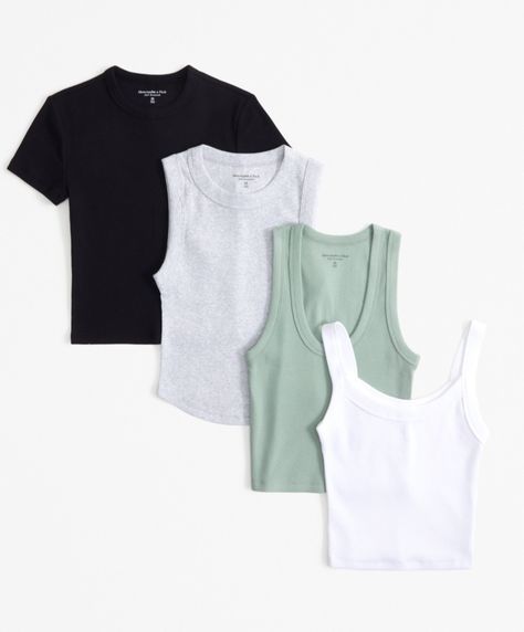 4-Pack Essential Rib Tops curated on LTK Basic Clothes Essentials, Essential Tops, Staple Tops, Rib Top, Rib Fabric, American Clothing, Women Essentials, Tres Chic, Clothing Essentials