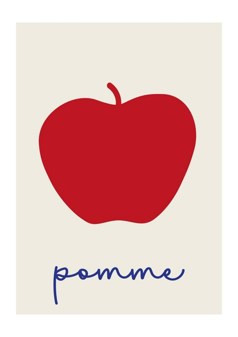 Create a playful yet sophisticated atmosphere in your home with this minimalist graphic apple print. We love the bright red and blue against the neutral background. Designed by Inoui and published by East End Prints. Available in A1 (59.4x84.1cms), A2 (42x59.4cms), A3 (29.7 x 42cms) The prints are printed with a giclée printing process on 210gsm acid free archival paper to ensure fine art quality and longevity from fading. All stock is made to order to minimise waste, meaning your order is print Minimalistic Design Graphic, Potato Print Art, Apple Graphic Design, Apple Illustration, Minimalist Graphic Design, Apple Print, Illustrator Design Tutorial, East End Prints, Pix Art