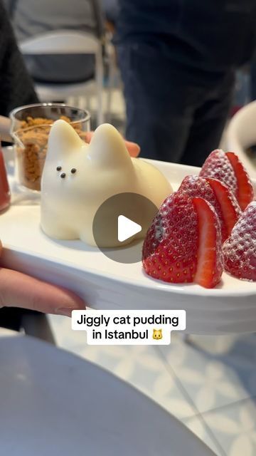 Istanbul Bucket List | Ezgi 🇿🇦🇹🇷 on Instagram: "These adorable dancing cats are the latest Korean dessert trend 🐱🍓 they are served with strawberries, sauce & lotus here in Istanbul but we preferred it plain  📍Puufu, Ortaköy   #jigglycatpudding #koreandessert #jigglypudding #cats #fluffypancakes #istanbul #istanbulbucketlist" Korean Dessert, Dancing Cat, Fluffy Pancakes, Turkey Travel, Strawberries, Istanbul, Lotus, Dancing, Bucket List