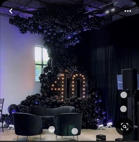 All Black Party, Black Party Decorations, 30th Birthday Themes, 60th Birthday Party Decorations, 40th Birthday Party Decorations, Event Planning Decorations, Elegant Birthday Party, Dinner Party Decorations, Backyard Birthday