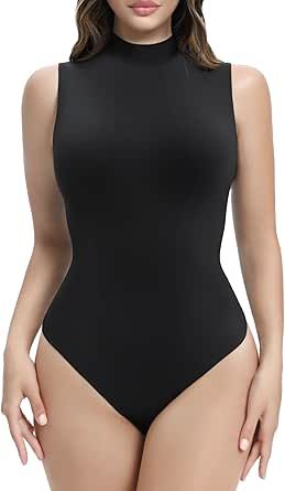 SHAPERX Women's Sleeveless Bodysuit Mock Turtle Neck Fit Everybody Soft Tank Tops with Thong Turtle Neck Fits, Black Sleeveless Bodysuit, Tank Top Bodysuit, Leotard Tops, Mock Turtle Neck, Turtleneck Bodysuit, Mock Turtle, Sleeveless Bodysuit, Mock Turtleneck