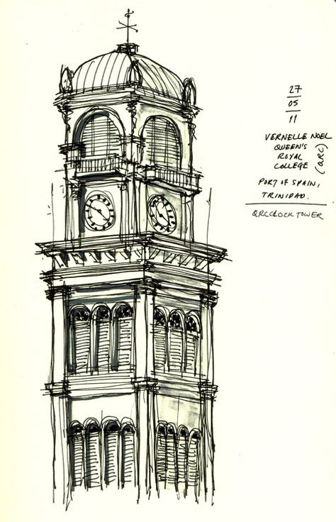 Clock Tower Design Architecture, Clock Tower Apartment, Clock Tower Sketch, Clock Tower Tattoo, Clock Tower Drawing, Minecraft Clock Tower, October Painting, Place Drawing, Tower Sketch