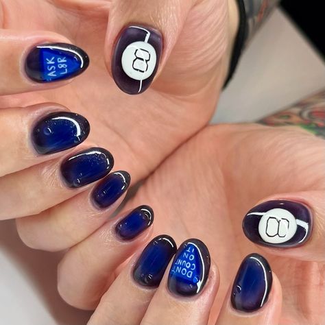 philly nails | sets by ellie 💅🏽 | Sassy magic 8 ball nails for Anna who’s been in her groovy mystical bag ✨🔮 | Instagram Magic Eight Ball Nails, Magic 8 Ball Nails, Crystal Ball Nails, Philly Nails, Mirrorball Nails, Eight Ball Nails, Loud Nails, 8ball Nails, Ball Nails