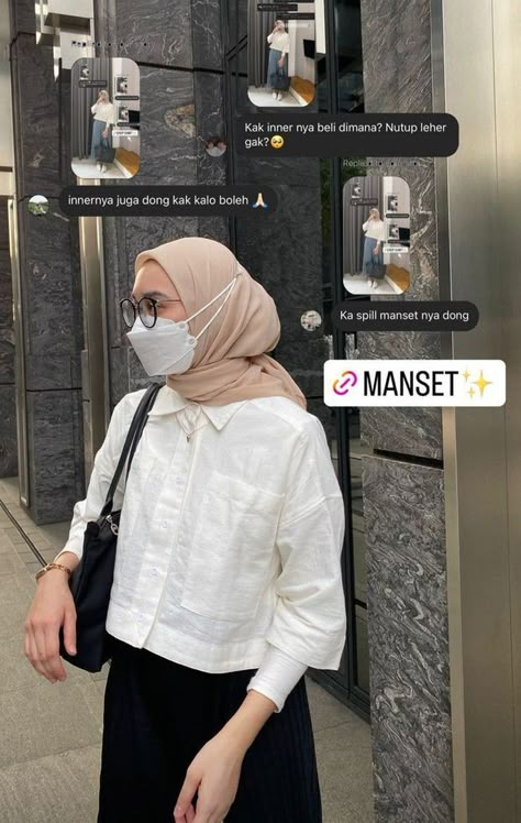 ootd kemeja hitam putih hijab Minimalist Outfit Hijab, Outfit Kemeja Putih, Outfit Muslim, Outfit Ngampus, Outfit Hijab Casual, Outfit Minimalist, Casual Ootd, Hijab Style Casual, Ootd Dress