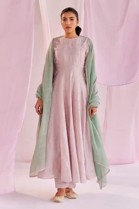 Buy Keosha Silver Silk Chanderi Aleysa Resham Embroidered Kurta And Sharara Set Online | Aza Fashions A Line Salwar Suits, Chanderi Suits Design, Embroidery Anarkali, Pink Anarkali Suits, Kurta And Sharara Set, Kurta And Sharara, Pink Anarkali, Yellow Kurta, Chanderi Dupatta