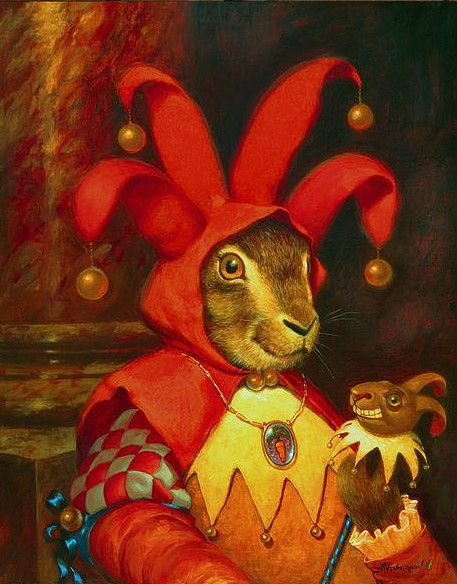 Vintage Clown Painting, Clown Rabbit, Jester Painting, Clown Animals, Clown Stuff, Clown Paintings, Clown Clothes, Surreal Portrait, Vintage Clown