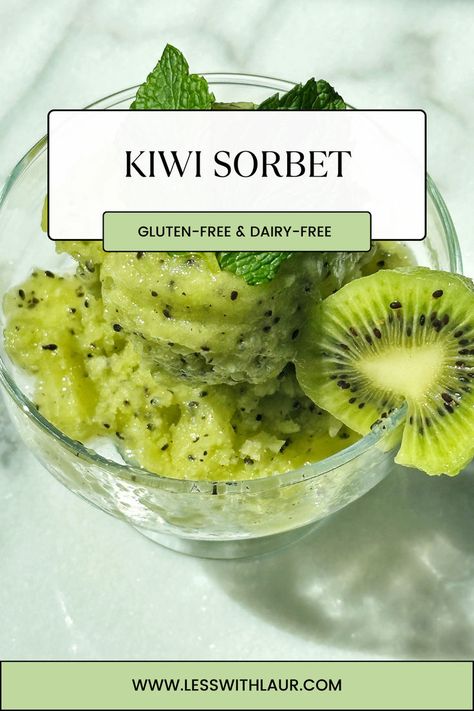 Beat the summer heat with this kiwi sorbet! It is a light and refreshing treat bursting with sunshine! This 1-ingredient kiwi sorbet is the perfect way to cool down and indulge in a sweet treat. Kiwi Sorbet, Sorbet Is, Dairy Free Dessert, Allergy Friendly, Refined Sugar Free, Summer Heat, Free Desserts, Sweet Treat, Grain Free