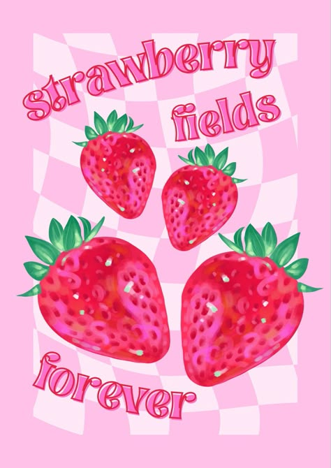 Strawberry Fields Forever Poster, Strawberry Poster Design, Strawberry Shortcake Poster, Coquette Ipad, Poster Commercial, Strawberry Poster, Free Tshirt Design, Photo Collage Prints, Chocolate Covered Fruit