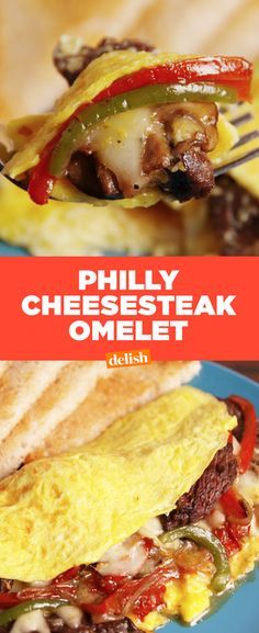 This Philly Cheesesteak Omelet is THE breakfast of champions. Get the recipe from Delish.com. Philly Cheesesteak Omelet, Steak And Cheese Omelet, Omelete Recipes, Omelet Ideas, Pennsylvania Recipes, Cheesesteak Recipes, Omelette Recipes, Omlet Recipes, Omelets Recipe