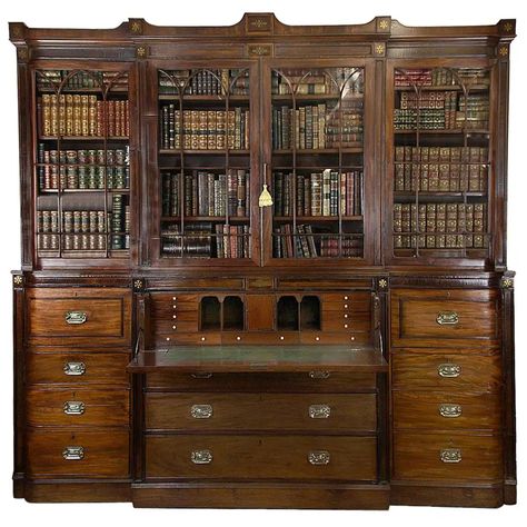 Early 19th Century Regency Breakfront Bookcase For Sale at 1stDibs Library Design Ideas, Home Library Design Ideas, Library Rooms, Brass Ornament, Cozy Home Library, Home Library Rooms, Breakfront Bookcase, Bookshelf Inspiration, Vis Dev