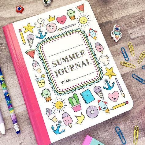 Summer Journal Ideas For Kids, Summer Journal Cover, Summer Writing Activities For Kids, Kids Journal Ideas, Summer Journal Ideas, Summer Bullet Journal Cover, Summer Camp Journal, Kdp Ideas, Kids Summer Journal