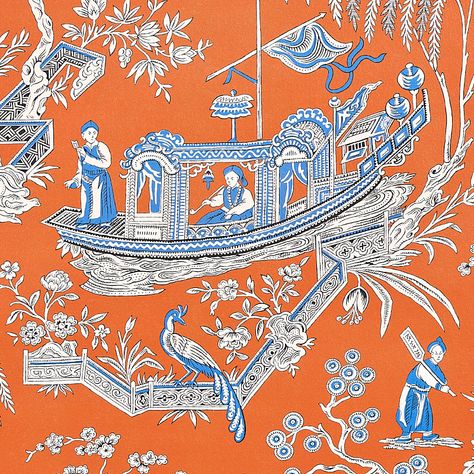 Schumacher - Wallcovering for Every Decor Orange Chinoiserie, Wall Art Murals, Damask Patterns, I Love Wallpaper, Chinoiserie Pattern, Chinoiserie Art, Mughal Art Paintings, Cave Painting, Toile Wallpaper