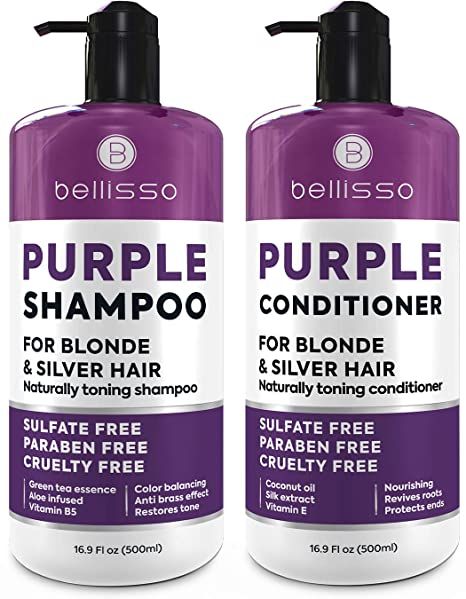 Amazon.com : Purple Shampoo and Conditioner ​Set - ​Sulfate Free Salon Grade - Hydrating Toner - Shimmer ​Correction​ ​for​ Platinum Blonde, Silver, Light, ​and Grey​ Hair : Beauty Toner For Bleached Hair, Silver Hair Shampoo, Toner For Blonde Hair, Purple Shampoo For Blondes, Blonde Silver, Baking Soda For Hair, Shampoo For Gray Hair, Purple Shampoo And Conditioner, Silver Shampoo