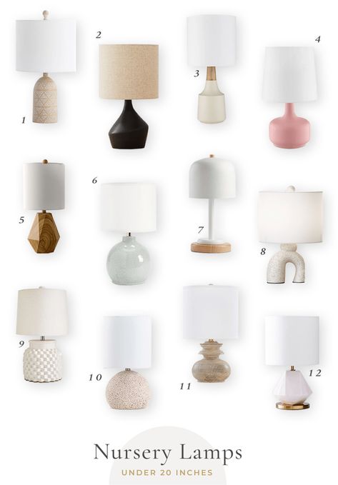 Roundup of lamps for small spaces! Little lamps are perfect on the sidetable next the rocker or glider for late night feeding. Nursery Lamps Boy, Nursery Side Table, Nursery Nightstand, Nursery Color Palette, Nursery Tips, Nursery Lamps, Nursery Design Board, Lamp Nursery, Small Nursery Ideas