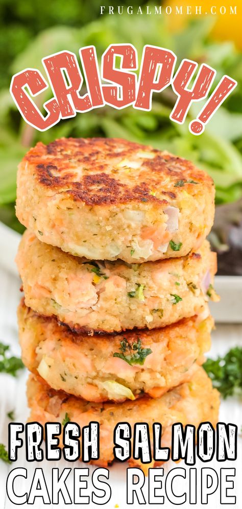 Looking for an easy fresh salmon cakes recipe? These fish patties are fresh, simple, and delicious – perfect for a quick weeknight meal! Salmon Patties Fresh Salmon, Salmon And Shrimp Patties, Grilled Salmon Patties, Fresh Salmon Cakes Recipe, Low Fodmap Salmon Patties, Fresh Salmon Patties Recipe Easy, Low Sodium Salmon Patties, Salmon Fish Cakes Recipe, Eggless Salmon Patties