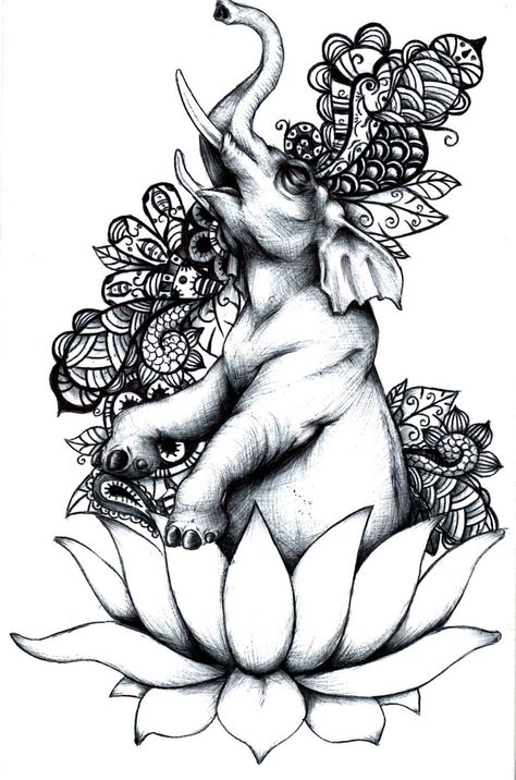 Elephant Back Piece Tattoo, Elephant Tattoos Trunk Up, Indian Elephant Tattoo, Tattoo Future, Tattoo Elephant, Bohemian Tattoo, Black And White Drawings, Wicked Tattoos, Indian Tattoo