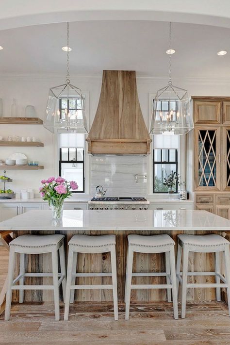 Kitchen With 2 Sinks, Stove Vent, Best Kitchen Lighting, Builder Grade Kitchen, Transitional Farmhouse, 7 Elements, Wood Tiles, Best Farmhouse, Farmhouse Kitchens