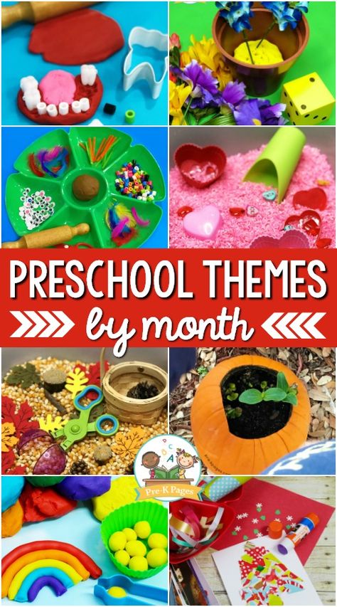 The Best Preschool Monthly Themes - Pre-K Pages Preschool Themes By Month, Preschool Monthly Themes, Homeschool Themes, Preschool Classroom Themes, Learning Words, September Preschool, Daycare Themes, Toddler Themes, Pre K Pages