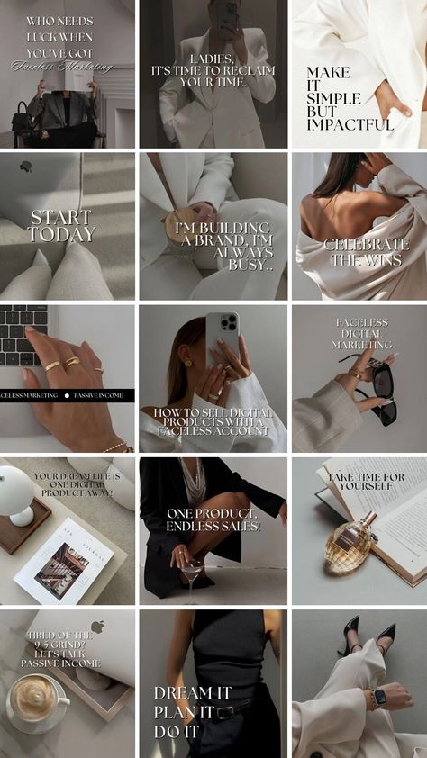 100 aesthetic Instagram posts and story templates with MRR & PLR (resell rights). Of course, you can change the posts and story templates as you wish with your free Canva account. You even have the option to start a Faceless Instagram account and resell the bundle at 100% profit. Luxury Instagram Theme, Changes Aesthetic, Blog Instagram Feed, Old Money Aesthetic Instagram Feed, Instagram Templates Aesthetic, Introduction Instagram Post Ideas, Faceless Ig Feed, Business Instagram Aesthetic, Instagram Business Feed Ideas