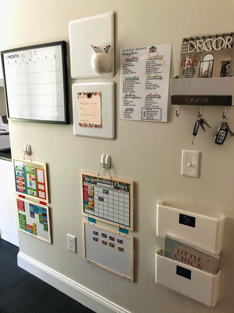 Message Center – lean green mama machine Family Calendar Wall, Family Planner Wall, Dry Erase Wall Calendar, Mail Center, Home Command Center, School Folders, Planner Board, Message Center, Responsibility Chart