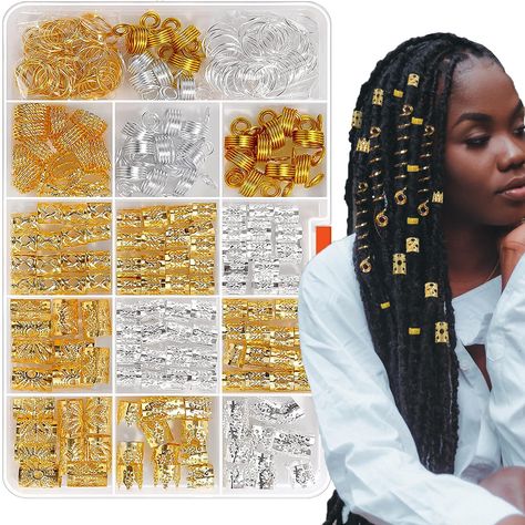 PRICES MAY VARY. Package includes 262 pcs loc jewelry for hair in mixed styles with a clear storage box. The different style braid accessories set are decent hair decoration for hair extensions and hair braids These adjustable cuffs are made of high quality metal in silver and gold colors, not easily broken and can be used repeatedly, it can be adjusted according to your needs. These assorted hair cuffs are used in the various occasion in parties, daily life, work, school, travel, fashion show, Braid Accessories For Box Braids, Silver Gold Hair, Gold Hair Jewelry, Jewelry For Hair, Braids Jewelry, Jewelry For Braids, Hair Jewelry For Braids, Colored Weave, Braid Accessories