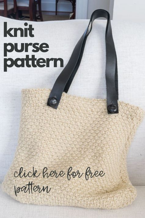 Free printable pattern and video instruction to make this knit purse. This Knit Purse uses the Half-Linen Stitch for the body of the purse. This easy to make handbag is lined and features detachable leather handles for easy washing. A very useful knit project! Easy Knitted Bags Free Patterns, Knitted Tote Bags Free Patterns, Knitted Purse Patterns Free, Knit Tote Bag Pattern Free, How To Knit A Bag, Knit Bag Pattern Free, Knit Purse Pattern, Knitted Purses, Joining Yarn