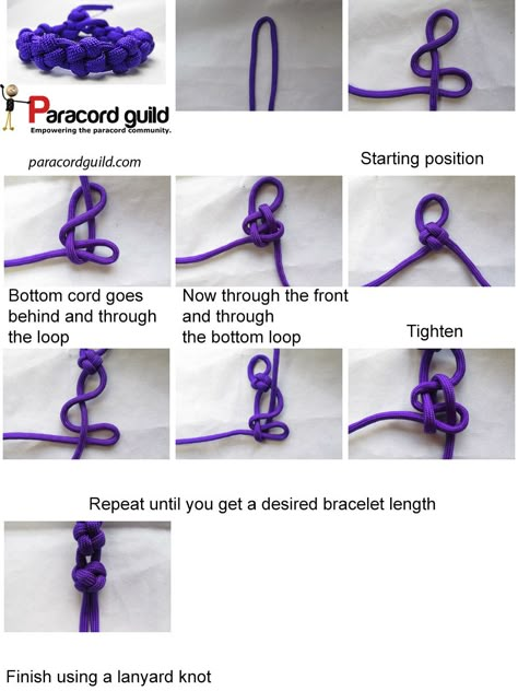 Quite an interesting and easy to make bracelet, the cross knot paracord bracelet is worth making. I decided to make one of these bracelets because I had a beautiful color of purple available which I was aching to try out. I never tied the cross knot bracelet before, but I already used the knot in ... Crochet Bracelet Tutorial, Lanyard Knot, Paracord Bracelet Patterns, Cross Knot, Make Bracelet, Paracord Bracelet Tutorial, Paracord Braids, Paracord Bracelet Diy, Decorative Knots