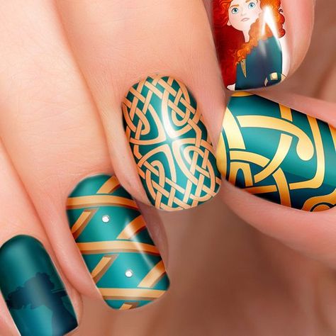 Merida Nails, Nail Transfers, Jam Ideas, Sugar Skull Nails, Theme Nails, Merida Disney, Disney Inspired Nails, Disney Nail, Art Hacks