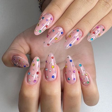 Rhinestone Summer Nails 2024: 20 Dazzling Designs for Every Style Nail Designs Festival, Rhinestone Nails Colorful, Summer Rhinestone Nails, Colorful Diamond Nails, Gem Design Nails, Minimalist Rhinestone Nail, Diamonte Nail Designs, Color Rhinestone Nails, Nail Art Rhinestones Ideas