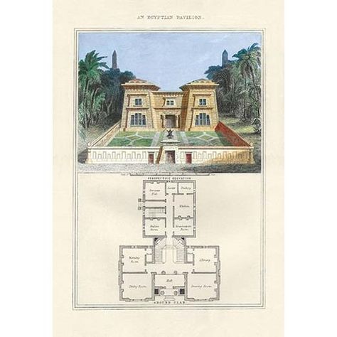 Found it at Wayfair.ca - An Egyptian Pavilion by Richard Brown Graphic Art Minecraft Beach Builds, Egyptian House, Minecraft Beach, Sims Exterior, Castle Floor Plan, Romanesque Architecture, Vintage House Plans, Brown Painting, Architectural Floor Plans