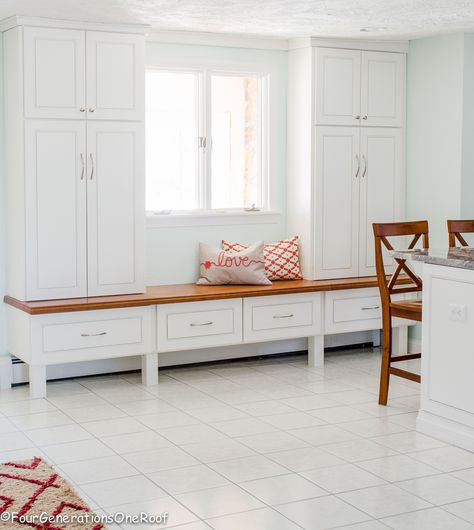 Click to read how @4gens1roof used Diamond Cabinetry to complete a gorgeous mudroom makeover that added closed storage for organization and extra seating for her multigenerational family. Coat Organization, Functional Mudroom, Mudroom Makeover, Architecture Renovation, Storage Lockers, Mudroom Lockers, Baseboard Heating, Baseboard Heater, Mudroom Entryway