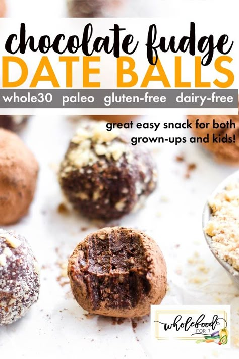 Chocolate Fudge Date Balls - WholeFoodFor7 Whole30 Chocolate, Whole 30 Dessert, Whole 30 Snacks, Date Balls, Lemon Scones, Whole 30 Diet, Date Recipes, Lost 100 Pounds, Paleo Snacks