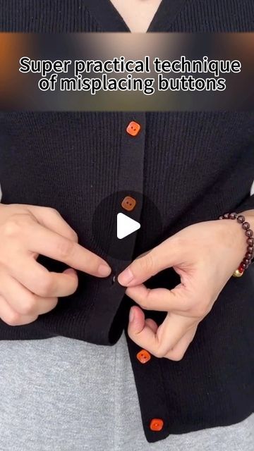 Buttoning Cardigan Hack, Sweater Hacks Button Up, Shorten Sweater Length, Button Sweater Hack, Sweater Button Hack, How To Button Cardigan Shorter, Ways To Button A Shirt, How To Wear Cardigans Ideas, Button Sweater Outfit